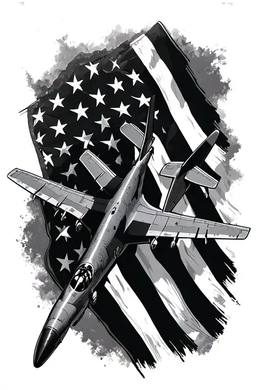 american flag with a-10 warthog plane tattoo design idea
