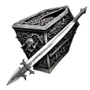 coffin and sword tattoo design idea