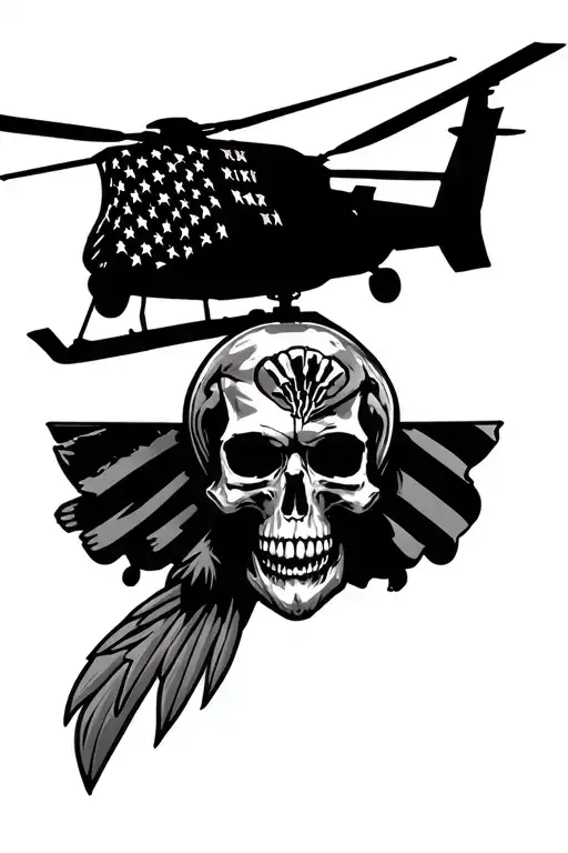 skull and blackhawk helicopter american flag tattoo design idea