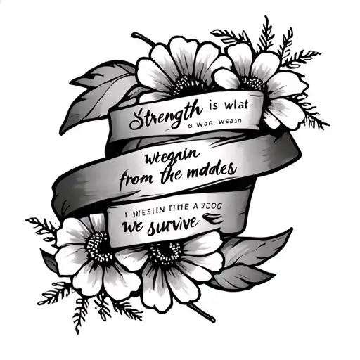 flowers wrapping around with writing: strength is what wegain from the madness we survive® tattoo design idea