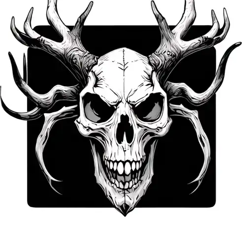 wendigo skull ,front faceing, gothic, tattoo design idea