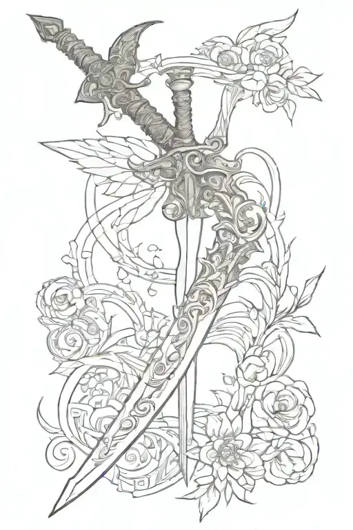 a longsword with single wing tattoo design idea
