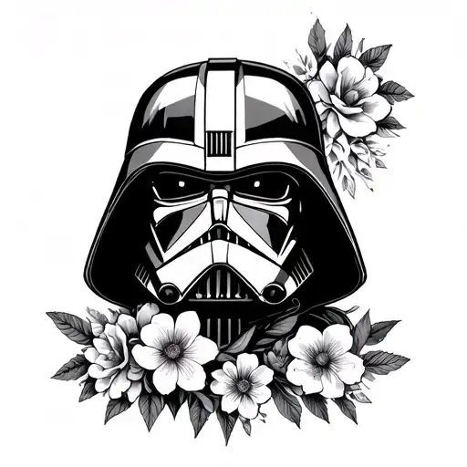 floral Star Wars pinup with geometric accents tattoo design idea