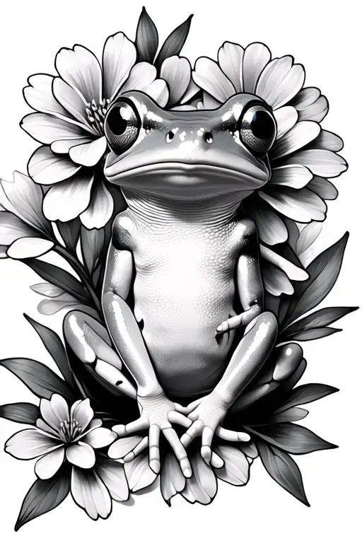 tree frog and flowers blooming tattoo design idea