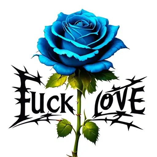 "Fuck love" blue rose with thorns tattoo design idea