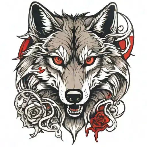Wolf Bearing fangs with red eyes tattoo design idea