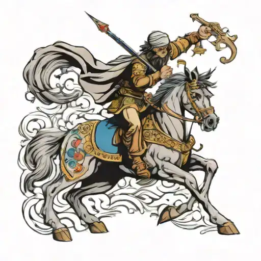 Persian warrior battling tattoo design idea