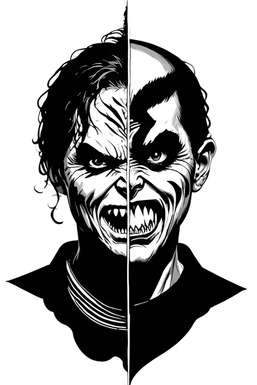 split personality happy angry tattoo design idea