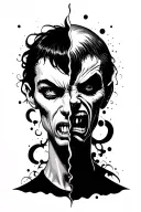 split personality happy angry tattoo design idea