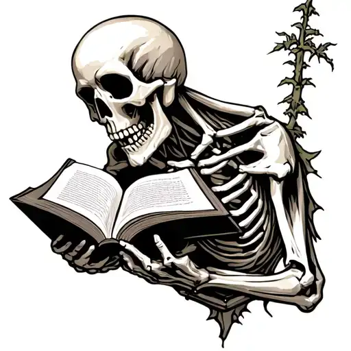 Skeleton Reading A Book tattoo design idea