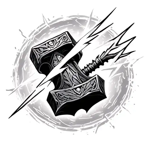Thor Norse hammer lightning bolt tattoo design idea