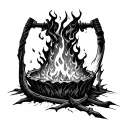 firery pit of hell beneath a bent bow of gods wrath tattoo design idea