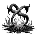 firery pit of hell beneath a bent bow of gods wrath tattoo design idea