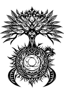 tribal design including army elements, tree of life, dna strand, goddess sun moon, dragon hawaiian island tattoo design idea
