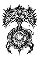 tribal design including army elements, tree of life, dna strand, goddess sun moon, dragon hawaiian island tattoo design idea
