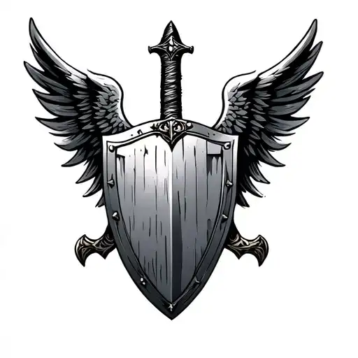 San Miguel Arcangel Sword with Shield tattoo design idea