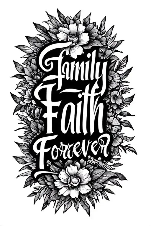 "Family Faith Forever " Cross wrapped length wise tattoo design idea