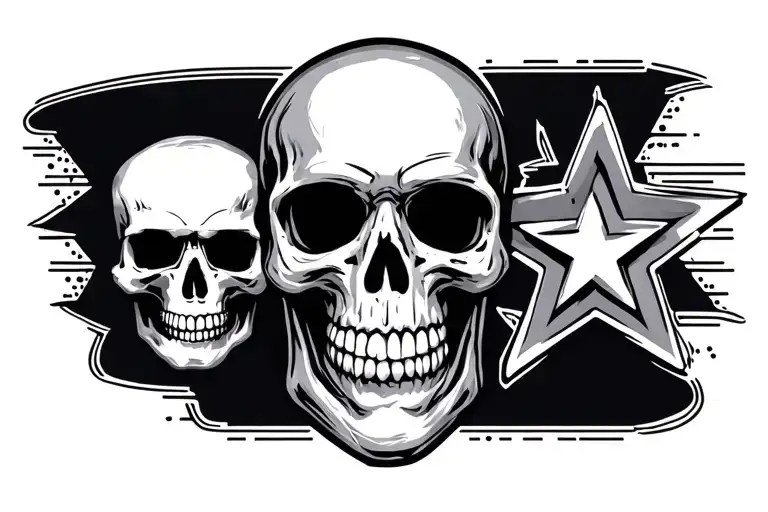 faded wrist band including a star, skull, push forward, braille, focus tattoo design idea