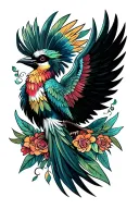 Quetzal bird wings spread tail wrapped around. tattoo design idea