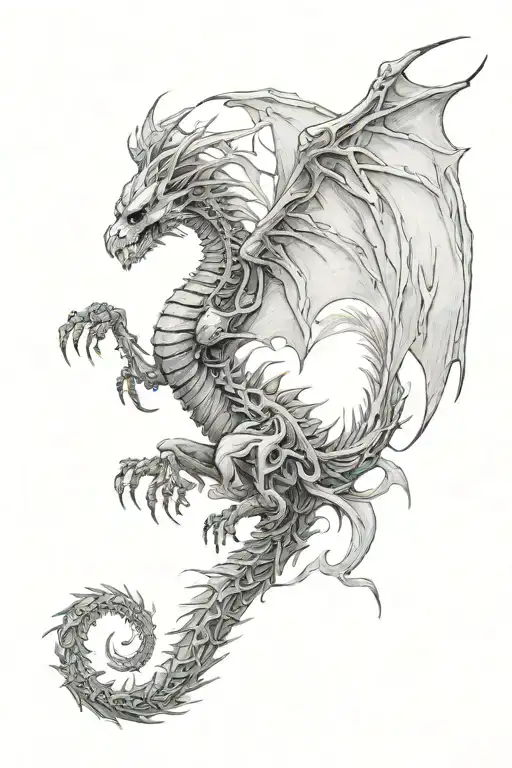 skeleton dragon big wings long tail back tattoo tattoo design idea