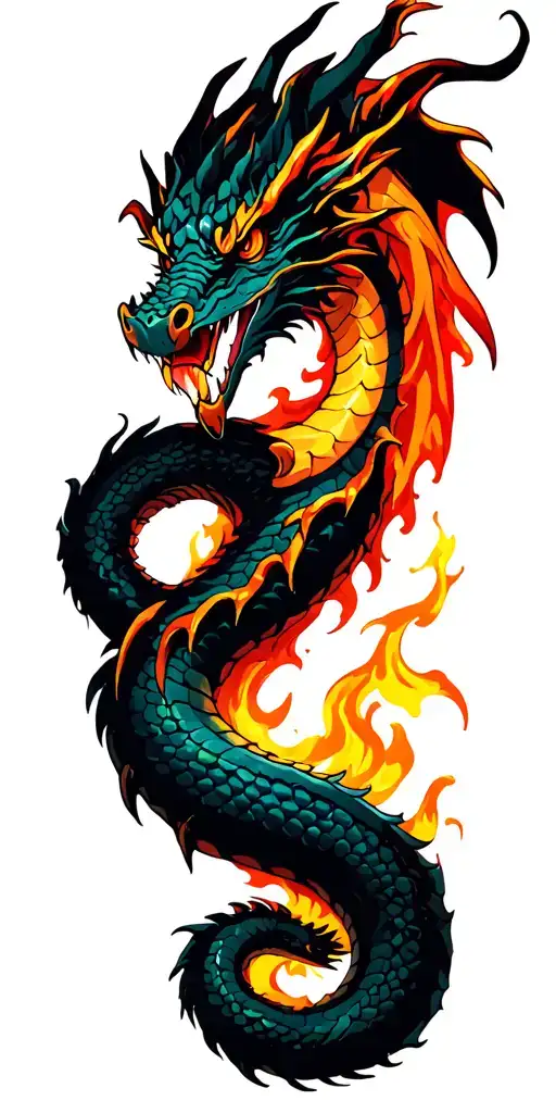 single serpent dragon fire with claw and wind right one tattoo design idea