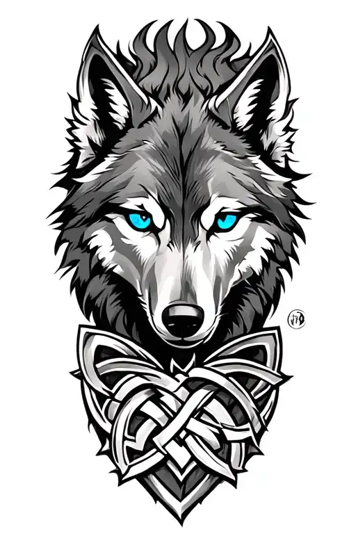 wolf with blue eyes on armor tattoo design featuring Celtic trinity knot  tattoo design idea