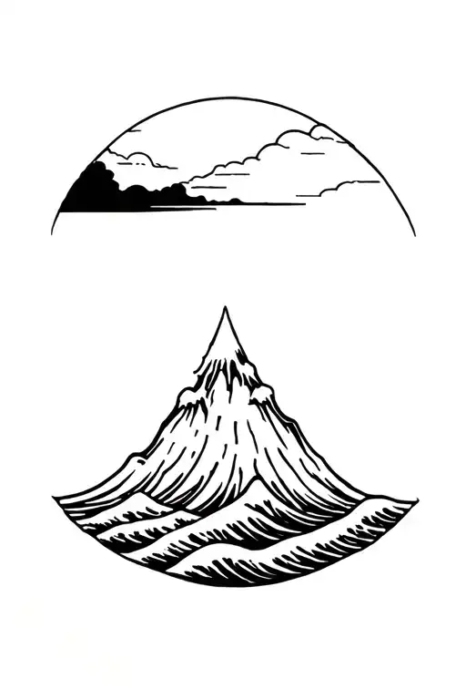 volcano And waves tattoo design idea