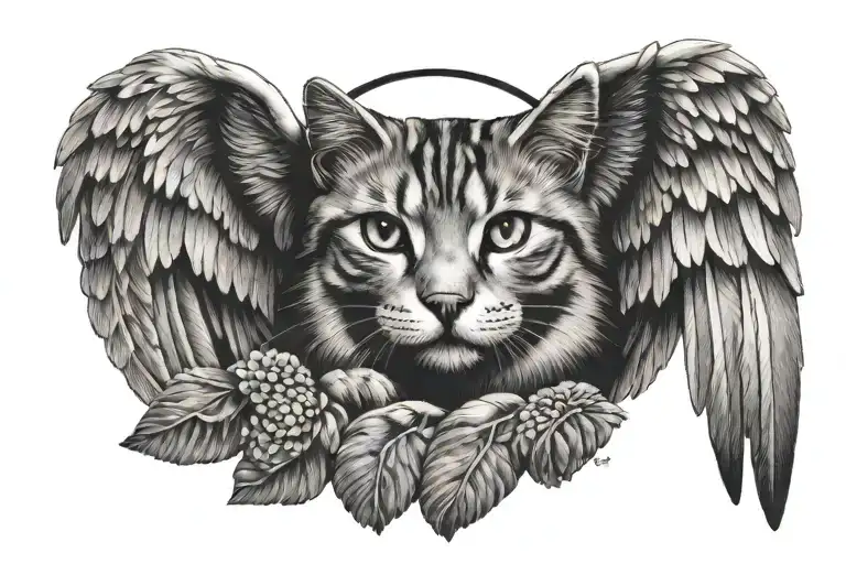 cat paw prints with angel wings beside thwm tattoo design idea