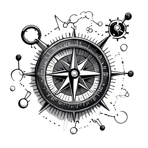 compass and molecule for adrenaline  tattoo design idea