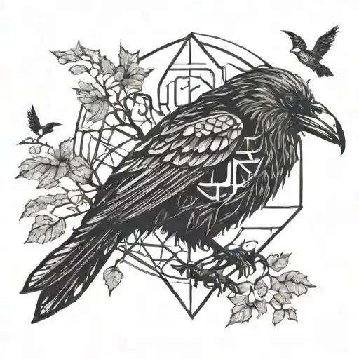 odin ravens with tree tattoo design idea