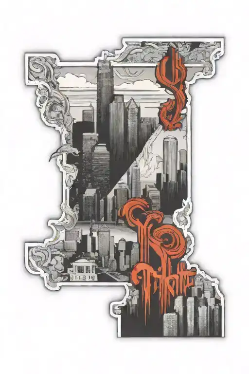 detroit city skyline 7mile sign intertwined tattoo design idea