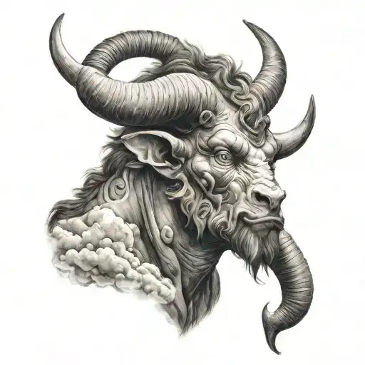 minotaur head cloud background tattoo design idea