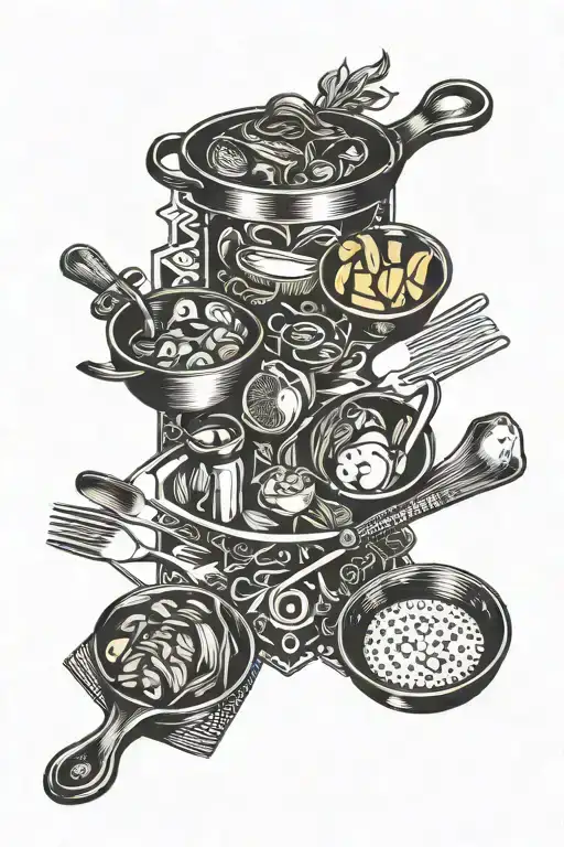 food and kitchen utensils written tattoo design idea