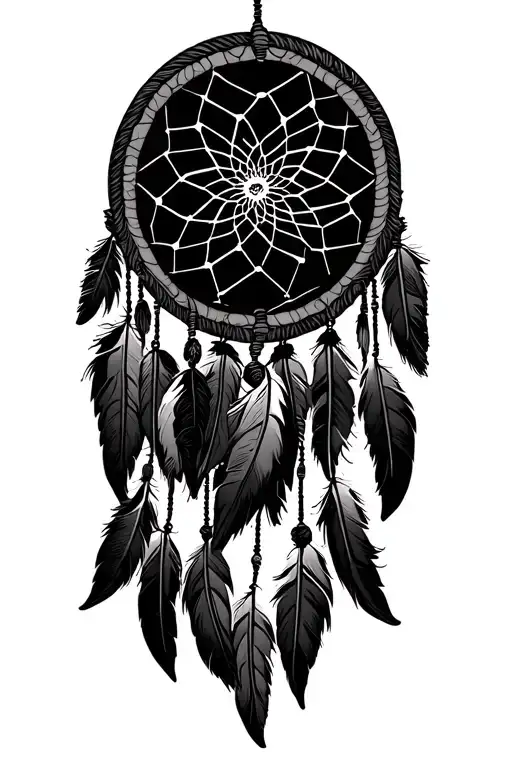 A native american dreamcatcher with an iris instead of the net that turns into birds. tattoo design idea