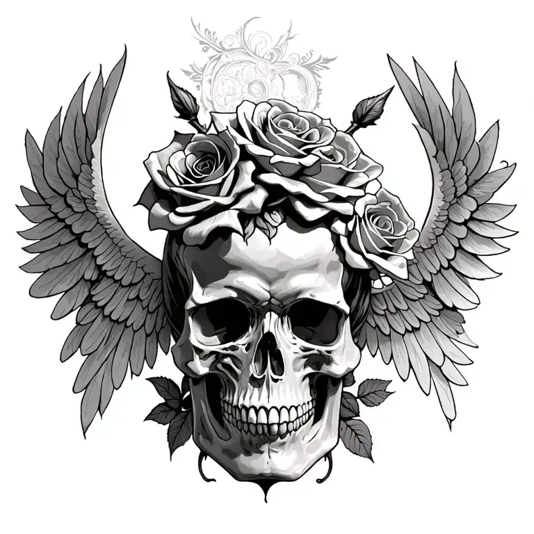 skull roses angels demons tattoo design idea