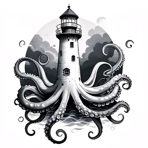 Octopus Lighthouse tattoo design idea