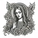 virgin mary, rock n roll, lace, curler hairstyle tattoo design idea