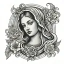 virgin mary, rock n roll, lace, curler hairstyle tattoo design idea