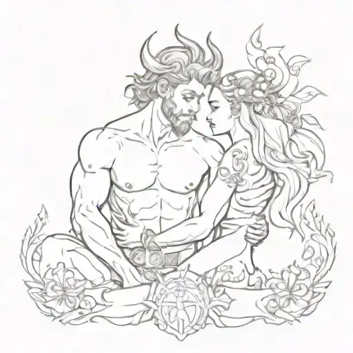 Twin flame Taurus man and Libra woman holding tattoo design idea