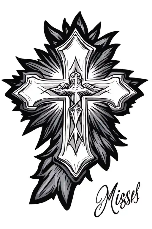 cross with light shining, mississippi outline tattoo design idea