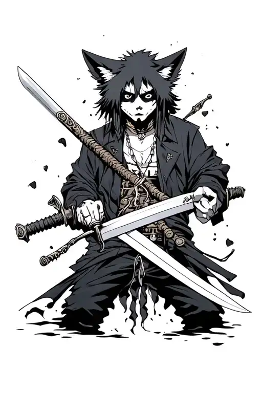 trafalgar law and fox swords one piece tattoo design idea