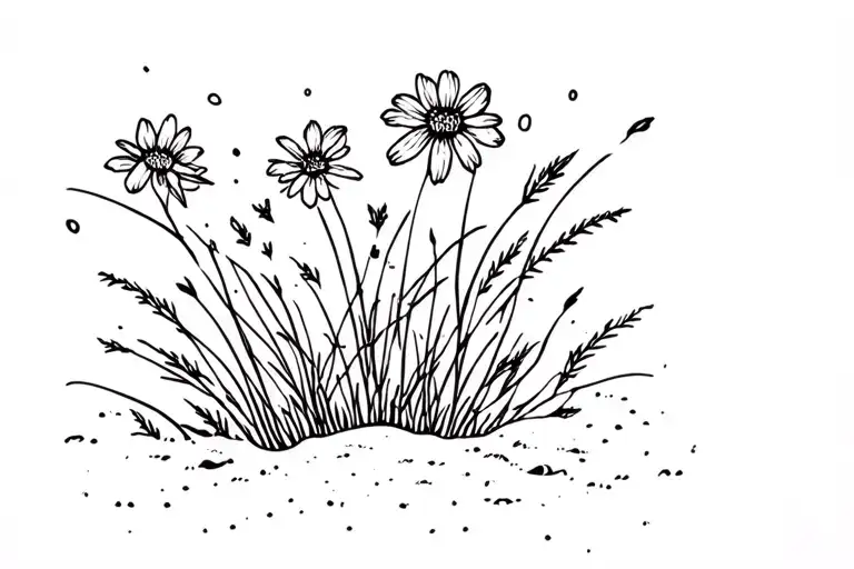 flowers and grass on the sand tattoo design idea