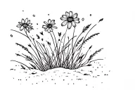 flowers and grass on the sand tattoo design idea