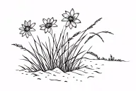 flowers and grass on the sand tattoo design idea