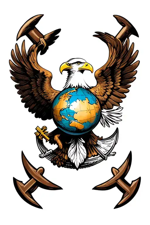 eagle globe anchor cross tattoo design idea