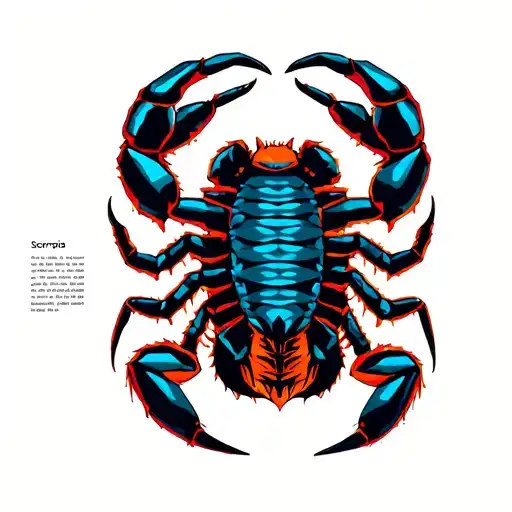 scorpio, 1993, pretty female creature, bright colors, powerful, sexy, tattoo design idea