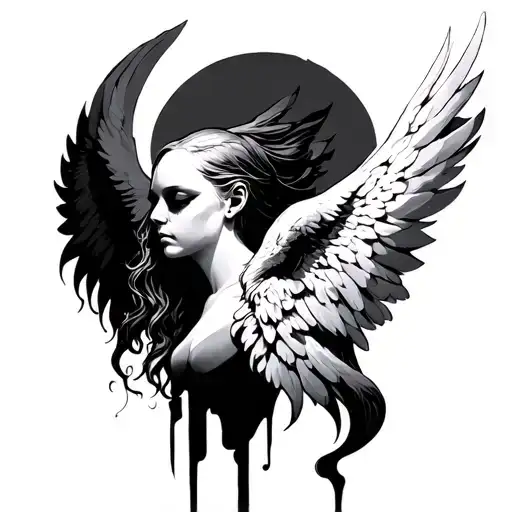 Good and evil faceless angel tattoo design idea