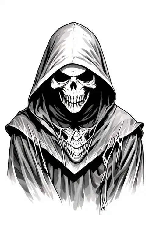 reaper full body, hooded, dark tattoo design idea