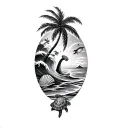 ocean, palm tree, turtles, shells, waves tattoo design idea