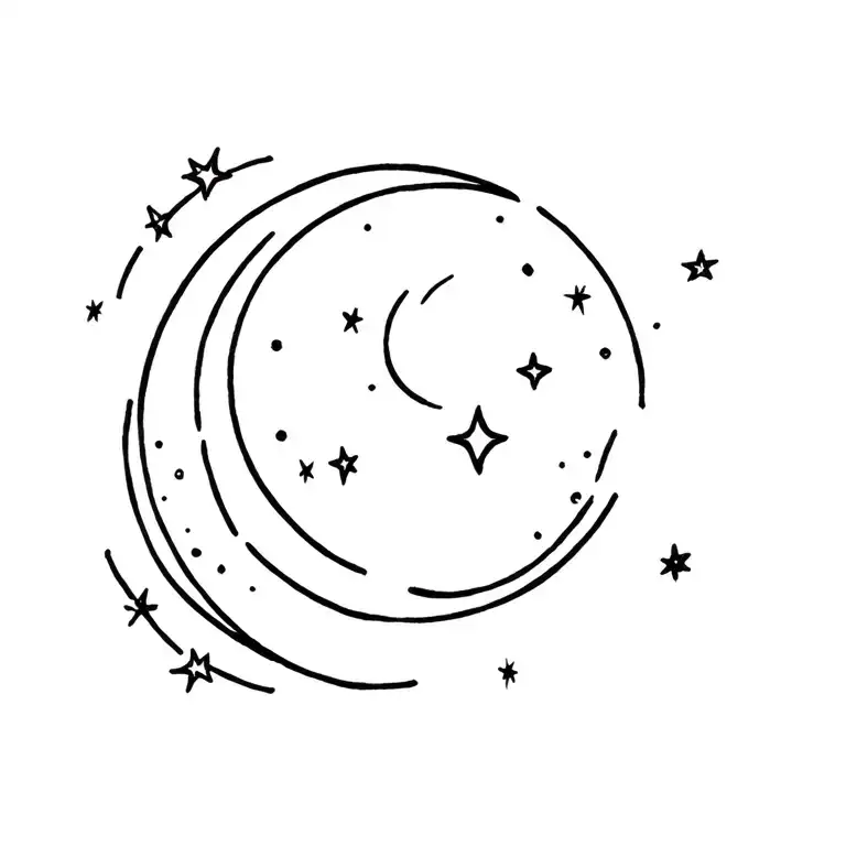 moon around nipple and stars under breast tattoo design idea